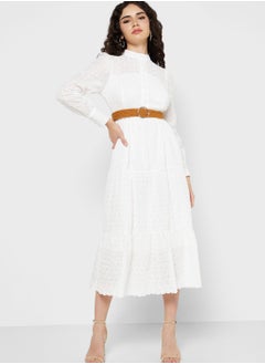 Buy Schiffli Dress With Belt in UAE