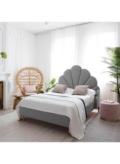 Buy Napoli | Wooden Bed Frame Upholstered in Velvet - Grey in Saudi Arabia