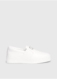 Buy Women's Leather Platform Slip-On Shoes -  smooth leather upper , White in UAE