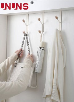 Buy Over The Door Hooks,3 Packs Sturdy Metal Over Door Wooden Hooks Organizer Rack For Hanging Coats Hats Robes Towels,White in UAE