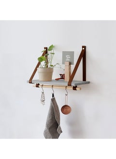 Buy PU Brown Leather Strap Wall Floating Shelf  Gray in Egypt