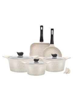 Buy 8-Piece Durable Non-Stick Aluminium Coated Cookware Set Cream 17 x 38.5 x 61 cm TULIP 8C in Saudi Arabia