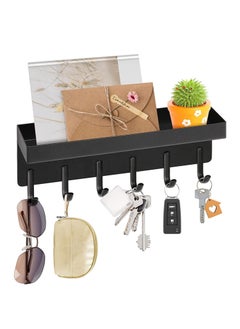 Buy Magnetic Key Rack With Tray, Magnetic Wall Keychain with Small Stand And 6 Metal Hooks, Self-Adhesive Key Holder for Wall Decorative Door Entryway Hallway And Office (Black) in UAE