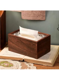 Buy 1-Piece Wooden Tissue Box Rectangle Shaped Tissue Box Brown/White 20x13x10 Centimeter in UAE