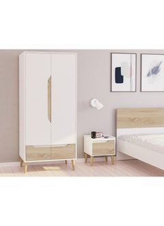 اشتري Aurora 2 Door Wardrobe With Drawer Extra Sturdy Closet Clothes Storage Cupboard Modern Design Space Saving Cabinet For Bedroom 80x53x181.7 Cm White / Natural في الامارات