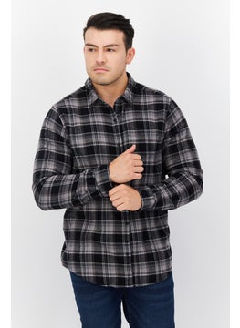 اشتري Men Regular Fit Plaid Long Sleeve Casual Shirt, Black/Grey Combo في الامارات