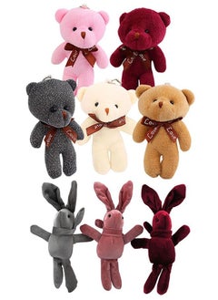 Buy 8-Pack Plush Teddy Bear and Plush Rabbit Dolls Toy Pendant in UAE