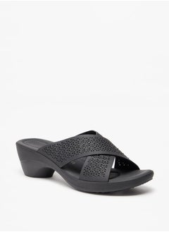 Buy Women's Laser Cut Detail Slip-On Cross Strap Sandals in UAE