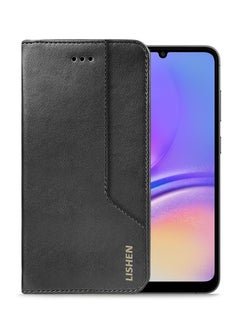 اشتري Stylish Premium Leather Magnetic Closure Flip Stand Case Cover for Samsung Galaxy A05s  – Black في السعودية