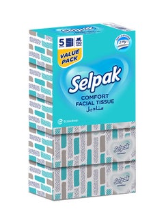 Buy Comfort Boxed Facial 2 Ply Tissue White 150 Sheets Pack of 5 in UAE