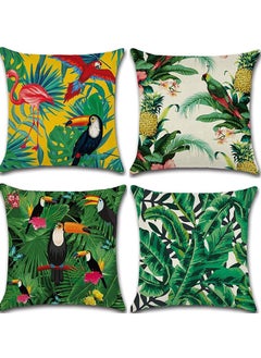 اشتري Throw Pillow Covers Green Cushion Covers Leaf, Tropical linen pillow covers with flamingo, Pack of 4 square jungle throw pillowcase, For sofa, couch, bedroom outdoor cushions 45 cm x 45 cm في الامارات