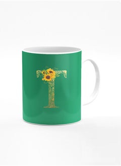 اشتري Stylizedd Designer Printed Coffee Mug 11oz Ceramic Personalised Gift Mugs Cup -Custom Monogram Initial Letter Floral Pattern Alphabet - T ( Dark Spring Green ) في الامارات