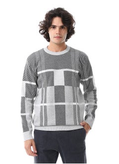 Buy Squares Self Pattern Long Sleeves Pullover_ Grey, Black & White in Egypt