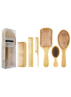 Buy 6Pcs Natural Bamboo Wood Hair Brush Set Hair Air Cushion Massage Comb Wide Tooth Comb and Grooming Comb for Men Women Reduce Frizz and Massage Scalp in Saudi Arabia