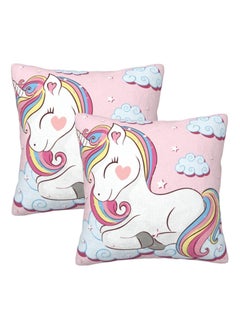 اشتري Unicorn Pillow Cover, Cute Cartoon Pillow Cover 18 "X18", Set of 2 Pillow Covers Decorative Pillow Cushion Covers for Sofa Bed Car Sofa في السعودية