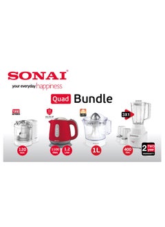 Buy Kitchen Bundle 4x1 blender 400w, Juicer 1L,Chopper turbo 350ml, Kettle 1,2 1100 Watt , Mar-4411 in Egypt