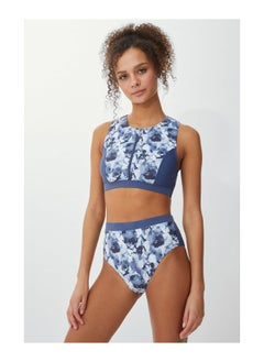 Buy Zip Front Marble Print Active Bikini Top in UAE