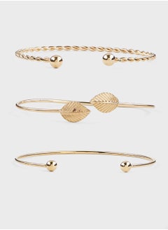 Buy 3 Pack Leaf And Twisted Detail Bangle Set in UAE