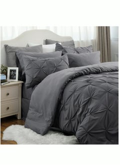 Buy 3 Pieces Comforter Set Bedding Set Pintuck Grey Bed in a Bag Dark Grey Bed Set with Comforter Sheets Pillowcases in Saudi Arabia