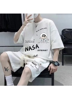 Buy Casual Loose Fit Mens Summer Outfit White in Saudi Arabia