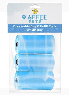 اشتري Waffee Pet Dog Waste Bags, Poo Bags, Pack of 3 Rolls (60 Bags)-Blue في الامارات