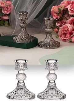 Buy Taper Candle Holders Set of 2, Clear Glass Candlestick Holder Fit 0.8 Inch Candles, 4 Inch Tall Crystal Decorative Candle Stand Centerpiece for Table Wedding Dinning Party in Saudi Arabia