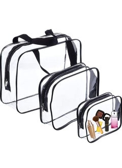 Buy 3-Piece Clear Toiletry Bags, Clear Plastic Cosmetic Bag With Zipper PVC Make-Up in UAE