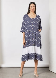 Buy All Over Printed Round Neck Jalabiya With Facemask in UAE