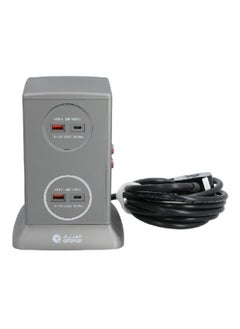 Buy 6-Socket 4-USB Power Extension Tower Grey 3 m CE063M4AC19-CH214 in Saudi Arabia