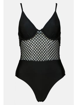 Buy Women Mesh Detailed One Piece, Black in UAE