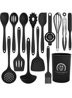 Buy 15pcs Silicone Cooking Utensils Set , 230℃ Heat Resistant Kitchen Utensils,Turner Tongs,Spoon,Brush,Whisk,Kitchen Utensil Tools Set for Nonstick Cookware,Dishwasher Safe (BPA Free) - Black in Saudi Arabia