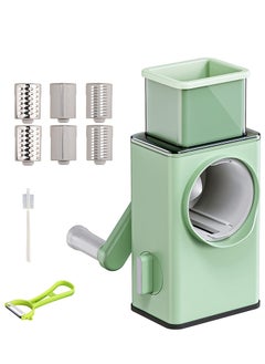 Buy Rotary Vegetable Cutter + Cheese Grater - Vegetable Shredder Round Mandoline Slicer, Grater, Salad Maker - Large Feed Port - Suction Base - Vegetable, Fruit, Cookie, OREO, Nuts (Green) in UAE