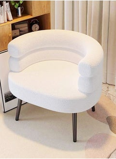 Buy Multipurpose Use Curved Backrest Design Accent Chair Comfy Fleece Seat Armchair with Upholstered Metal Legs Vanity Chair Single Sofa Reading Couch Chair for Living Room Bedroom 67x55x67 cm in UAE