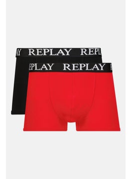 Buy Men 2 Pc Cotton Stretch Trunks, Red/Black in UAE