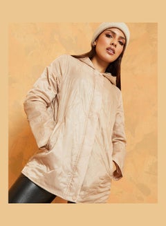 Buy Longline Zip Through Regular Fit Quilted Hooded Jacket in Saudi Arabia
