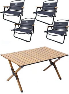 اشتري طاولة قابلة للطي محمولة مع 4 كراسي مجموعة خشبية وطاولة تخييم خارجية وداخلية في الامارات