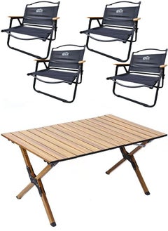 Buy Portable Folding Table with 4 Chairs Set Wooden table Outdoor and Indoor Picnic Camping set in UAE