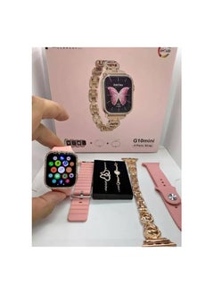 Buy A women's watch with 4 interchangeable shoes + 2 gift bracelets, featuring the G10 MINI watch 42mm AMOLED screen 4 replacement bands + 2 gift bracelets Make phone calls directly from the watch. Receive notifications from different applications. Heart rate monitoring. Track sports activities. Measuring body temperature. Audio control. Find the phone. Alerts. Stopwatch. Pedometer. Calorie counter. water resistant. Voice assistant. The watch supports the Arabic language. Elegant and modern design in Egypt