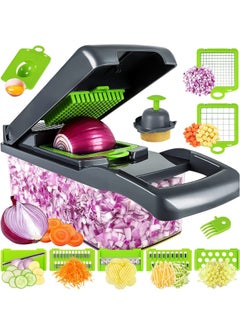 Buy Vegetable Chopper, Pro Onion Chopper, Multifunctional 13 in 1 Food Chopper, Kitchen Vegetable Slicer Dicer Cutter,Veggie Chopper With 8 Blades,Carrot and Garlic Chopper With Container in UAE