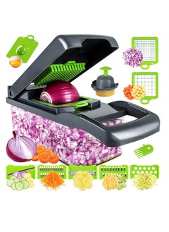 Buy Vegetable chopper,senbowe multifunctional 14-in-1 food choppers onion chopper vegetable slicer cutter dicer veggie chopper with 8 blades ,colander basket, container for salad potato carrot garlic in UAE