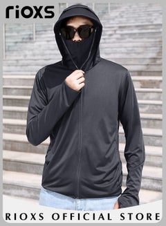 Buy Men's Upf 50+ UV Sun Protection Ice Silk Clothing Long Sleeve Breathable Shirt Lightweight Hoodie Zipper Outdoor Jacket Coat in Saudi Arabia