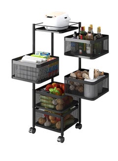 اشتري Multi-tier kitchen storage rack, rotatable kitchen fruit and vegetable storage basket, square kitchen storage rack floor-standing (5-tier, square) في السعودية