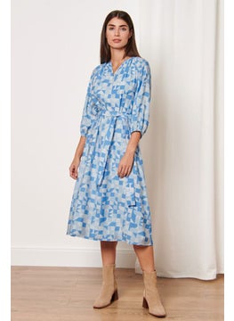 Buy Women Allover Print Midi Dress, Blue in UAE