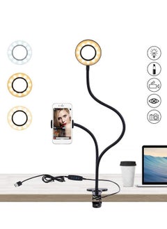 Buy Selfie Ring Light with Gooseneck Stand & Phone Holder, 3 Color 10-Level Dimmable LED Desk Lamp with Clamp, Clip-on Lights with Flexible Arm for Selfie, Web Conference, Live-Streaming, Reading and More in UAE