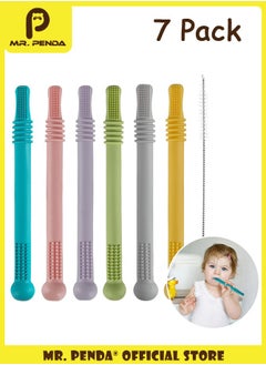 Buy 7 Pack Hollow Teether Tube, Chew Straw Toy for Infant Toddlers Silicone Tubes Teething Toys for Babies 3-12 Months Bpa Free, Freezable, Dishwasher and Refrigerator Safe in Saudi Arabia