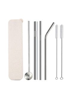 Buy Set of 6 stainless steel straws and cleaning brushes multicolor in Egypt