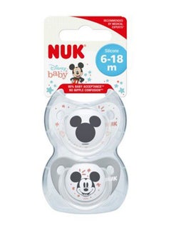 Buy Disney Baby Silicone Soother , with Mickey Mouse Theme , Orthodontic shaped teat with a special, super soft zone adapts ideally to baby's palate , 2 pcs./box in Egypt