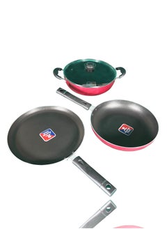 اشتري 4 Piece Nonstick Cookware Set Jumbo | 26cm Tawa , 24cm Fry Pan, 24cm Kadai | Insulated Handle Powered with Premium Grip في السعودية