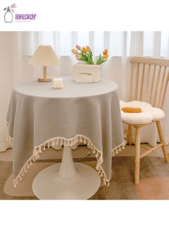 Buy Tablecloth, Terylene Cotton End Table Dustproof Cover With Tassel, Light Grey in Saudi Arabia