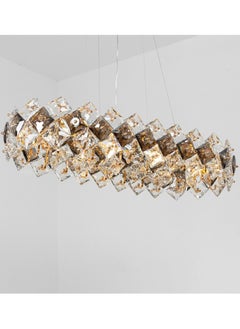 Buy Modern oval crystal chandelier from Yokandl, transparent and gray colored square crystal, elegant ceiling lighting suitable for hospitality salons, high-end men's and women's councils, spacious recept in Saudi Arabia